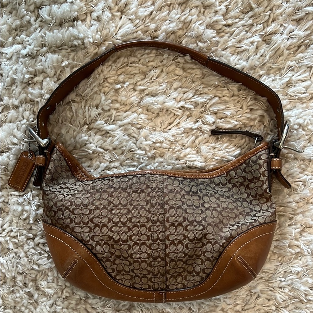Coach Brown Leather Shoulder Bag with Monogram